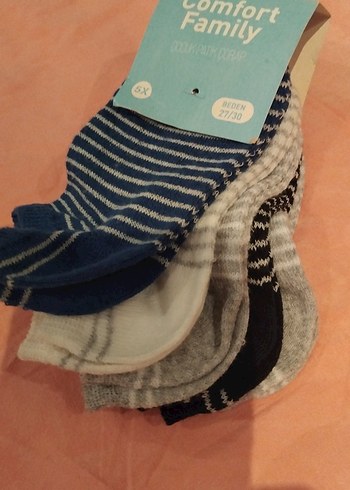 Erkek Çocuk Çizgili Mavi Gri Çorap Seti 5x - Görsel 2