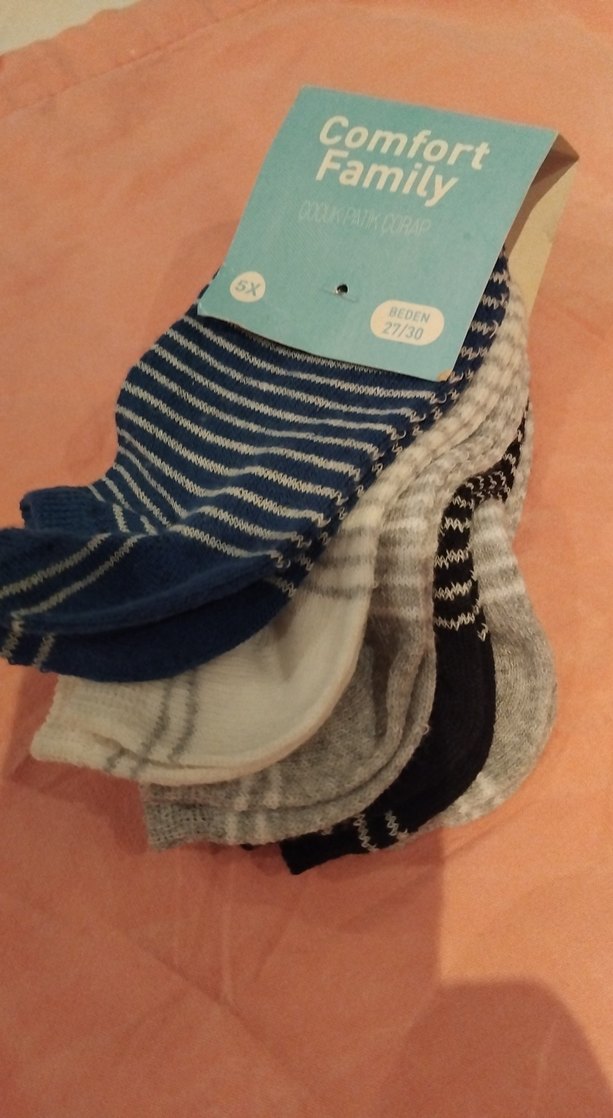 Erkek Çocuk Çizgili Mavi Gri Çorap Seti 5x - Görsel 2