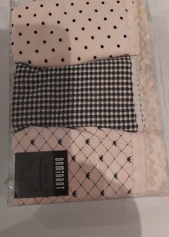 Bej ve Siyah Desenli Dantelli Bikini M Beden 3'lü - Görsel 4