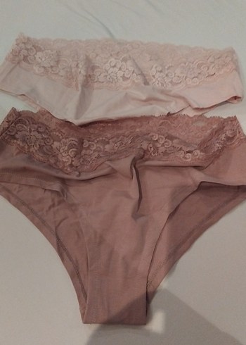 XL Beden  Bej ve Pudra Kadın Dantel Detaylı Külot Seti - Görsel 3