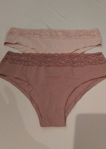 XL Beden  Bej ve Pudra Kadın Dantel Detaylı Külot Seti - Görsel 2