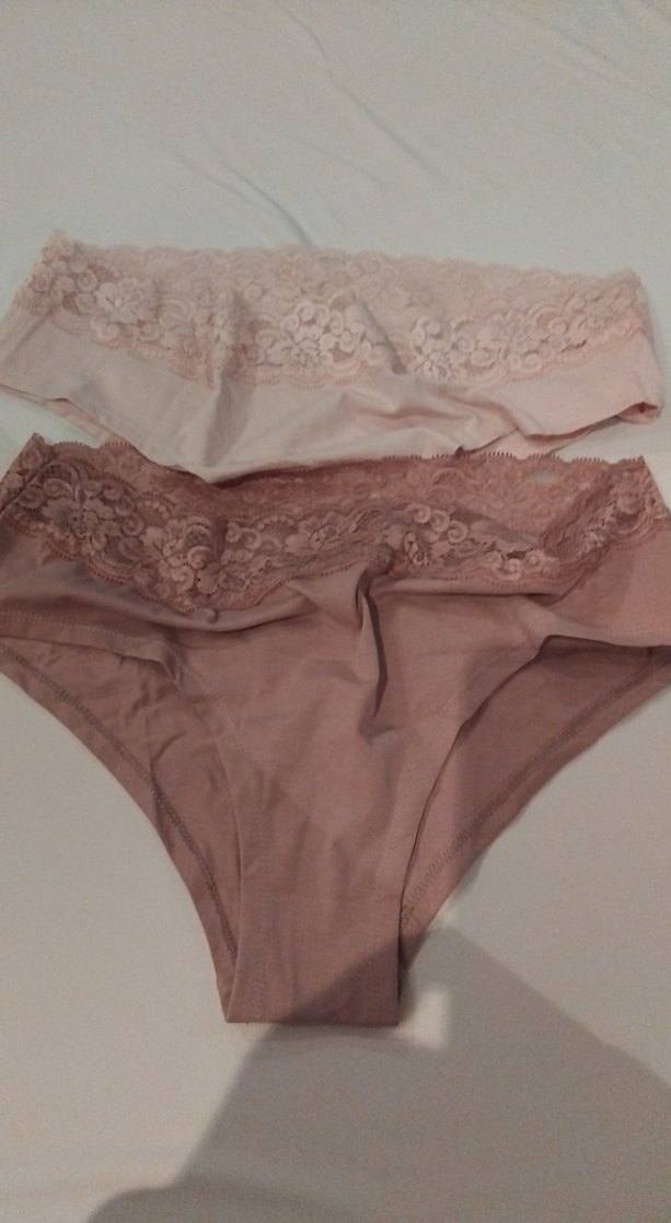 XL Beden  Bej ve Pudra Kadın Dantel Detaylı Külot Seti - Görsel 3