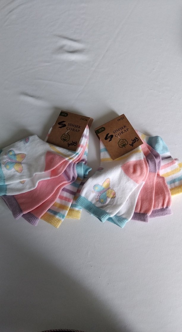 19-22 Beden 23-26 Beden Kız Bebek Organik Pamuklu Çorap 2 paket - Görsel 2