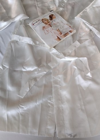 Baskılı Beyaz Mini Kadın Sabahlık - Görsel 4