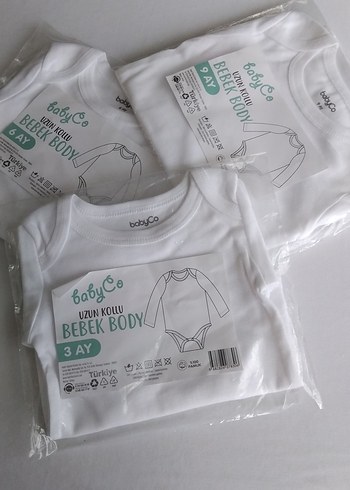 Uzun Kollu Beyaz Bebek Body 3-6-9 Ay 3 Boy - Görsel 2