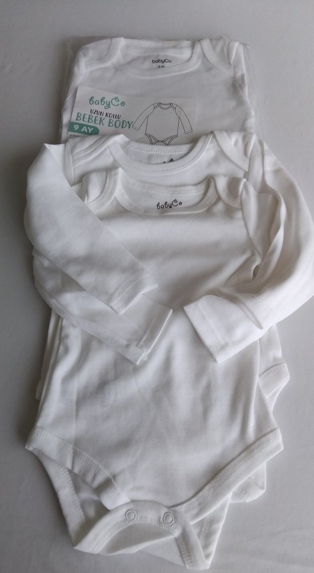 Uzun Kollu Beyaz Bebek Body 3-6-9 Ay 3 Boy - Görsel 3