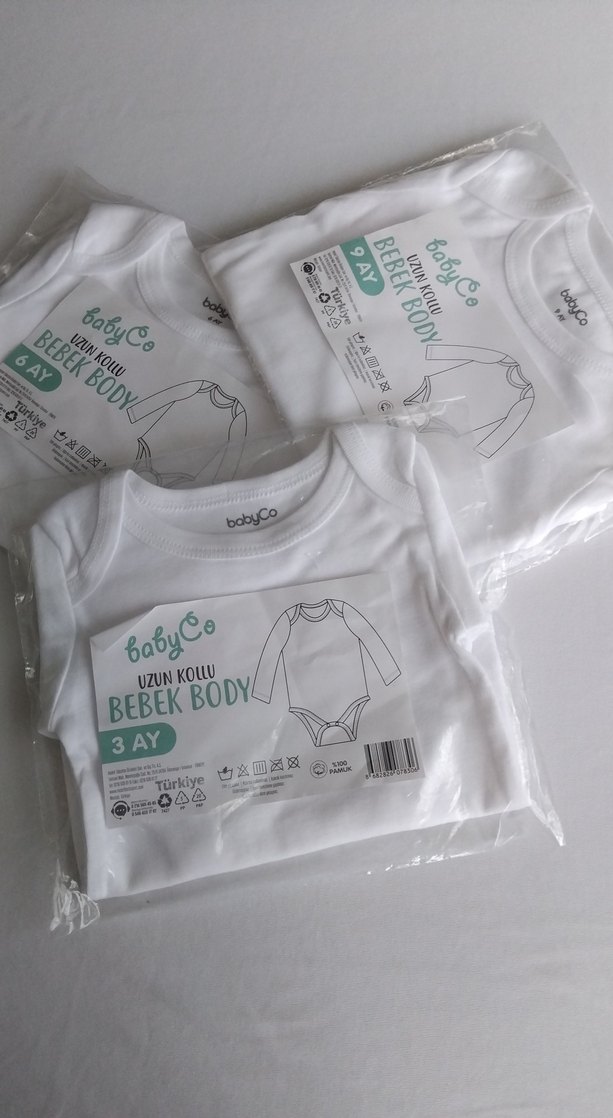Uzun Kollu Beyaz Bebek Body 3-6-9 Ay 3 Boy - Görsel 2
