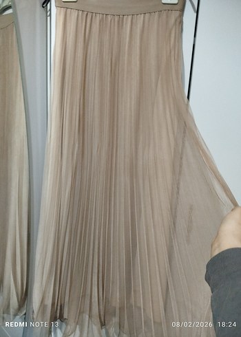 Bej Pilili Uzun Kadın Etek standart neden - Görsel 2