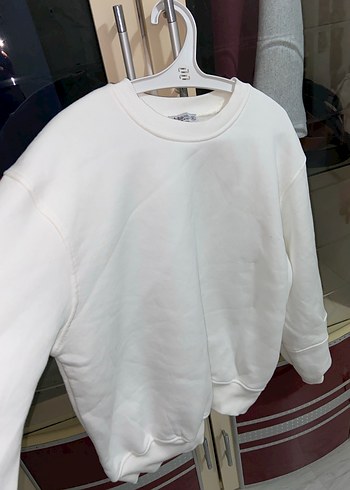 Beyaz Kadın Sweatshirt Uzun Kollu Rahat Kesim - Görsel 2