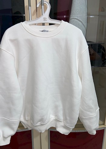 Beyaz Kadın Sweatshirt Uzun Kollu Rahat Kesim - Görsel 5
