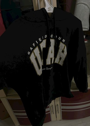 Kapüşonlu Siyah Baskılı Kadın Sweatshirt - Görsel 3