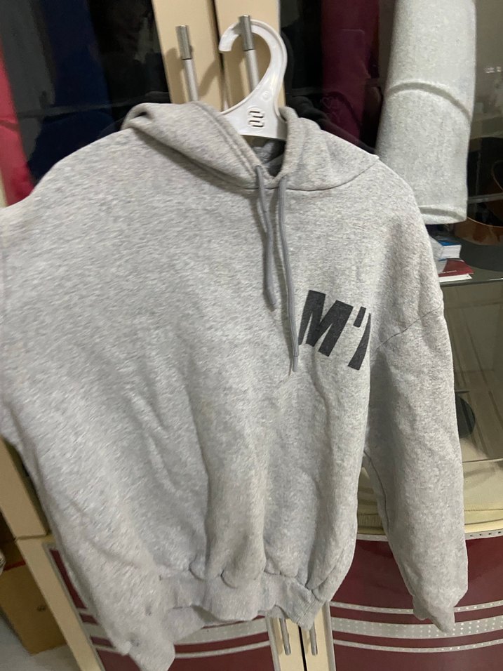 Gri Kapüşonlu Baskılı Kadın Sweatshirt - Görsel 4