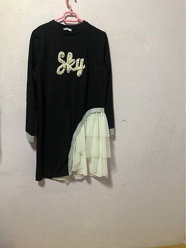 40 Beden siyah Renk Tüllü incili şık sweatshirt 40 beden