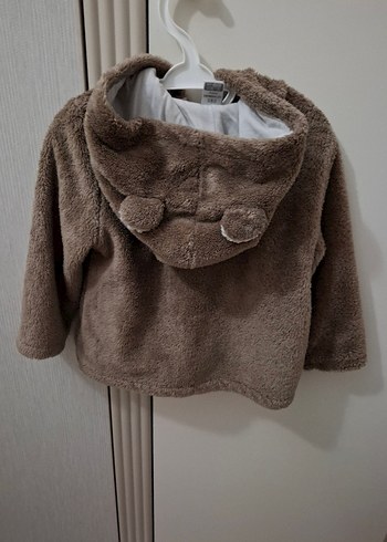 erkek bebek  Kahverengi Kapüşonlu Peluş Ceket - Görsel 2