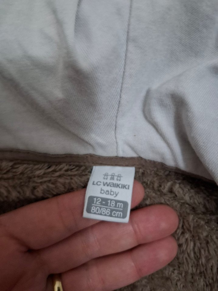 erkek bebek  Kahverengi Kapüşonlu Peluş Ceket - Görsel 4