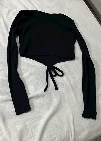 Siyah Uzun Kollu Crop - Görsel 3