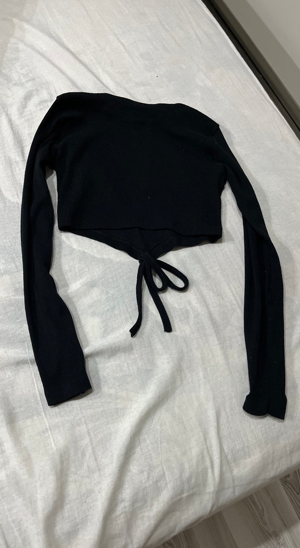 Siyah Uzun Kollu Crop - Görsel 3