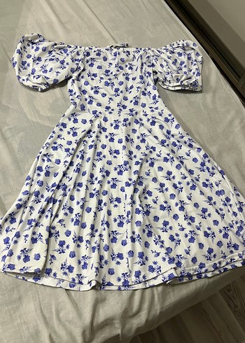 Çiçek Desenli Beyaz  Straplez Elbise - Görsel 3