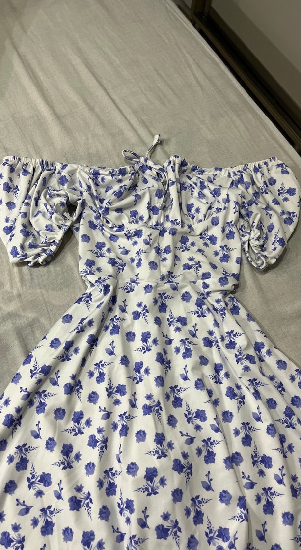 Çiçek Desenli Beyaz  Straplez Elbise - Görsel 2