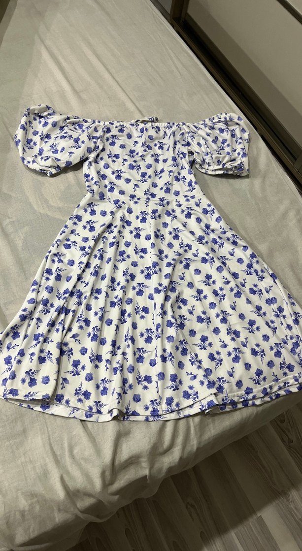 Çiçek Desenli Beyaz  Straplez Elbise - Görsel 3