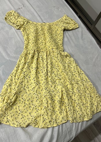 pastel sarı çiçekli elbise - Görsel 4