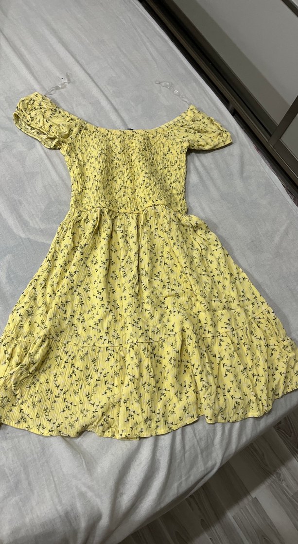 pastel sarı çiçekli elbise - Görsel 4