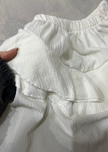 Beyaz Fırfırlı Keten Mini Etek - Görsel 2