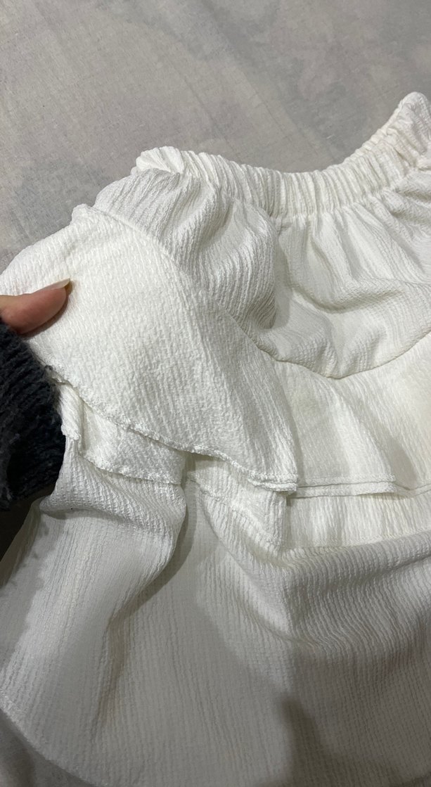 Beyaz Fırfırlı Keten Mini Etek - Görsel 2