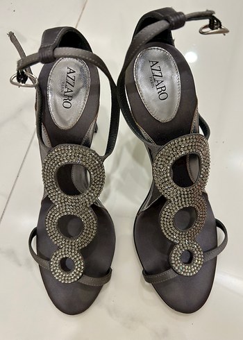Azzaro Füme Renkli Üzeri Taşlı Topuklu Ayakkabı