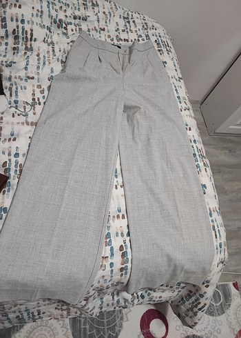 Gri Kadın Keten Pilili Kumaş Pantolon - Görsel 2