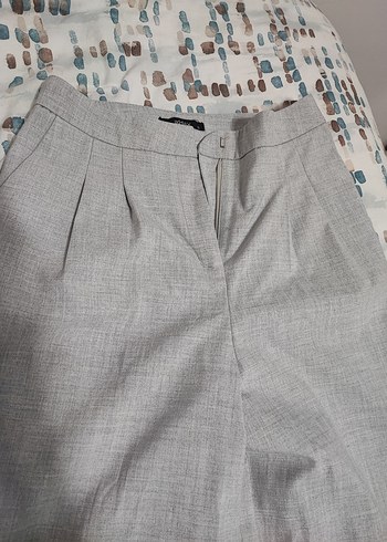 Gri Kadın Keten Pilili Kumaş Pantolon - Görsel 3