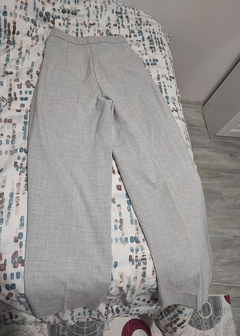 Gri Kadın Keten Pilili Kumaş Pantolon - Görsel 5