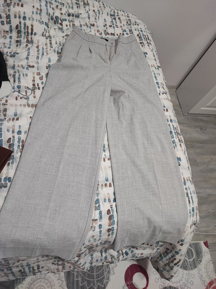 Gri Kadın Keten Pilili Kumaş Pantolon - Görsel 2