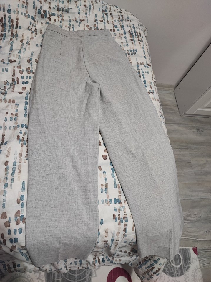 Gri Kadın Keten Pilili Kumaş Pantolon - Görsel 5