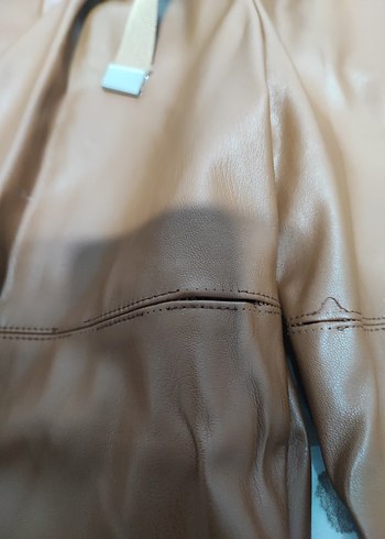 Kadın Kahverengi Deri Bol Kesim Pantolon - Görsel 4