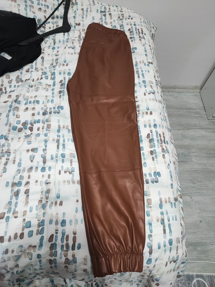 Kadın Kahverengi Deri Bol Kesim Pantolon - Görsel 5