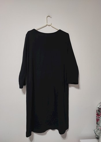 Siyah Midi Keten Uzun Kollu Elbise - Görsel 4