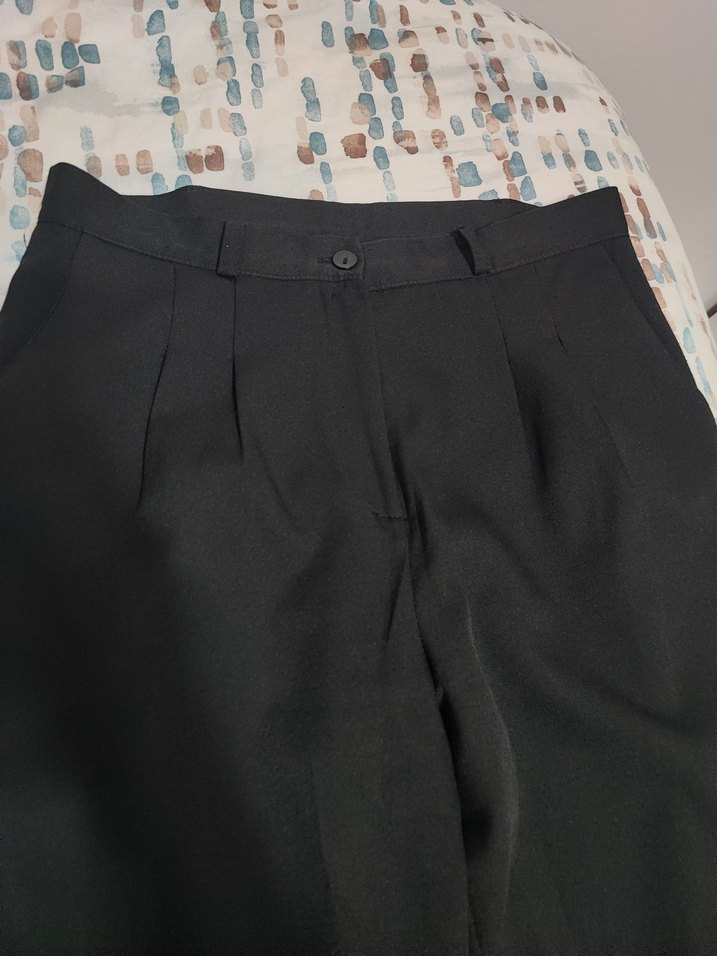 Siyah Kadın Kumaş Pantolon, Kemerli, Rahat Kesim - Görsel 2