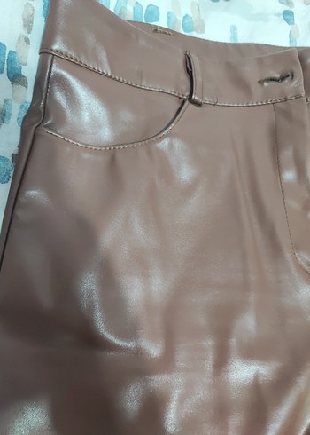 Kadın Kahverengi Deri Pantolon - Görsel 5