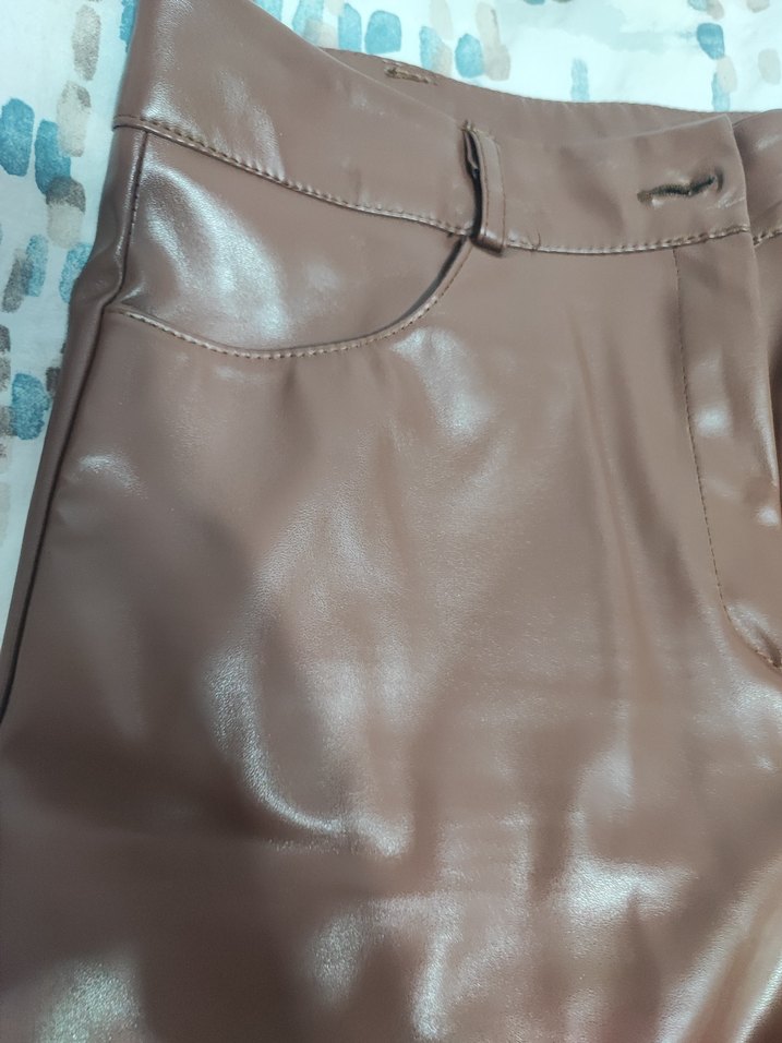 Kadın Kahverengi Deri Pantolon - Görsel 5