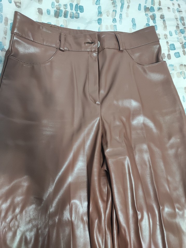 Kadın Kahverengi Deri Pantolon - Görsel 2
