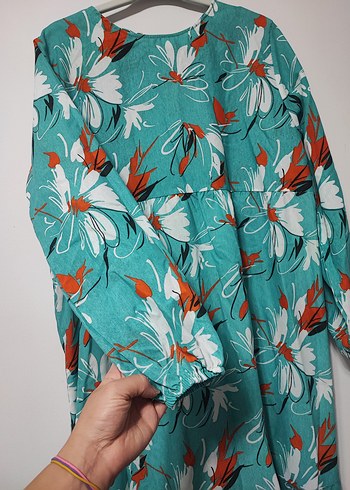 Turkuaz Çiçekli Uzun Bohem Elbise - Görsel 2