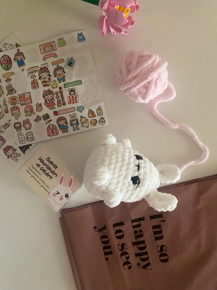 Amigurumi Beyaz Peluş Tavşan Oyuncak - Görsel 4