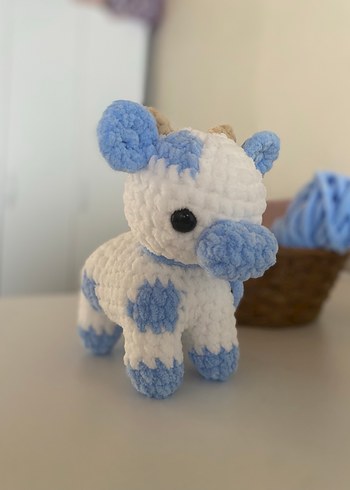 Amigurumi İnek Pastel Mavi Peluş Oyuncak - Görsel 2