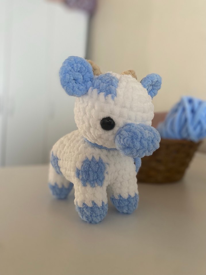 Amigurumi İnek Pastel Mavi Peluş Oyuncak - Görsel 2