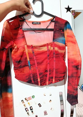 Kadın Çok Renkli Tie-Dye Mini Bluz