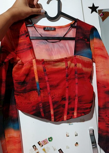 m Beden çeşitli Renk Kadın Çok Renkli Tie-Dye Mini Bluz