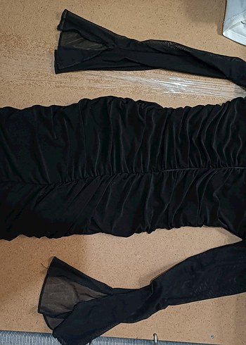 Diğer Siyah Drapeli Straplez kısa Gotik Elbise