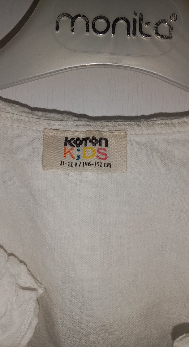 Kız Çocuk Beyaz Keten Kısa Kollu Gömlek - Görsel 2