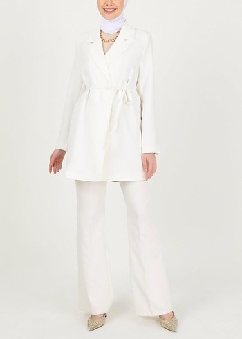 Kadın Ceket 38-40 Beden Refka Marka Off White Serisi Kuşak Detay - Görsel 6